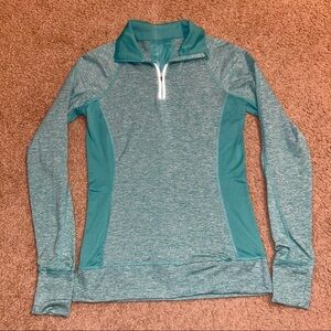 Reva quarter zip running long sleeve shirt with thumbholes & small zipper pocket